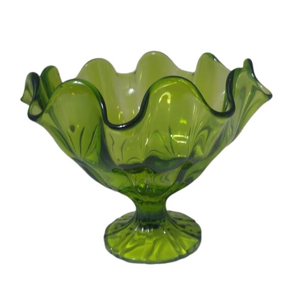 Vtg L.E. Smith Green Simplicity Pedestal Compote Dish - Picture 2 of 7